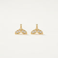14K solid gold stone-set stud earrings on a warm ivory background