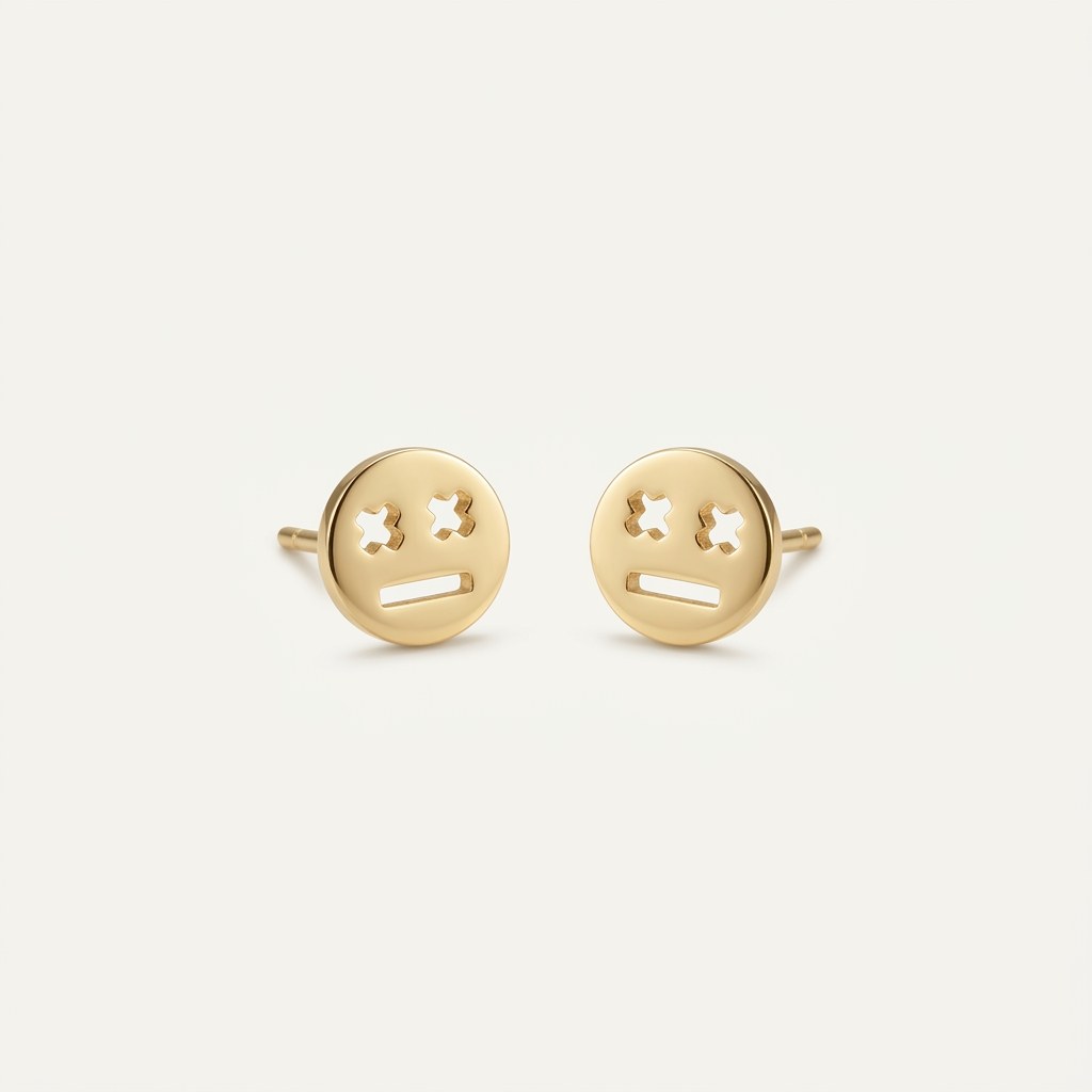 14K solid gold stud earrings on a warm ivory background