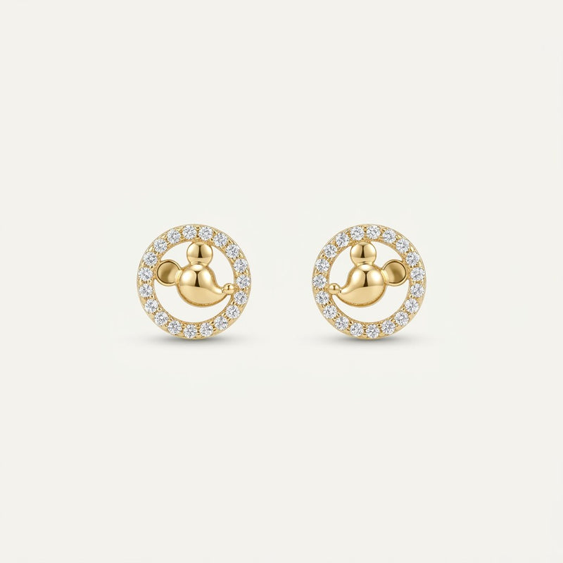 14K solid gold stone-set stud earrings on a warm ivory background