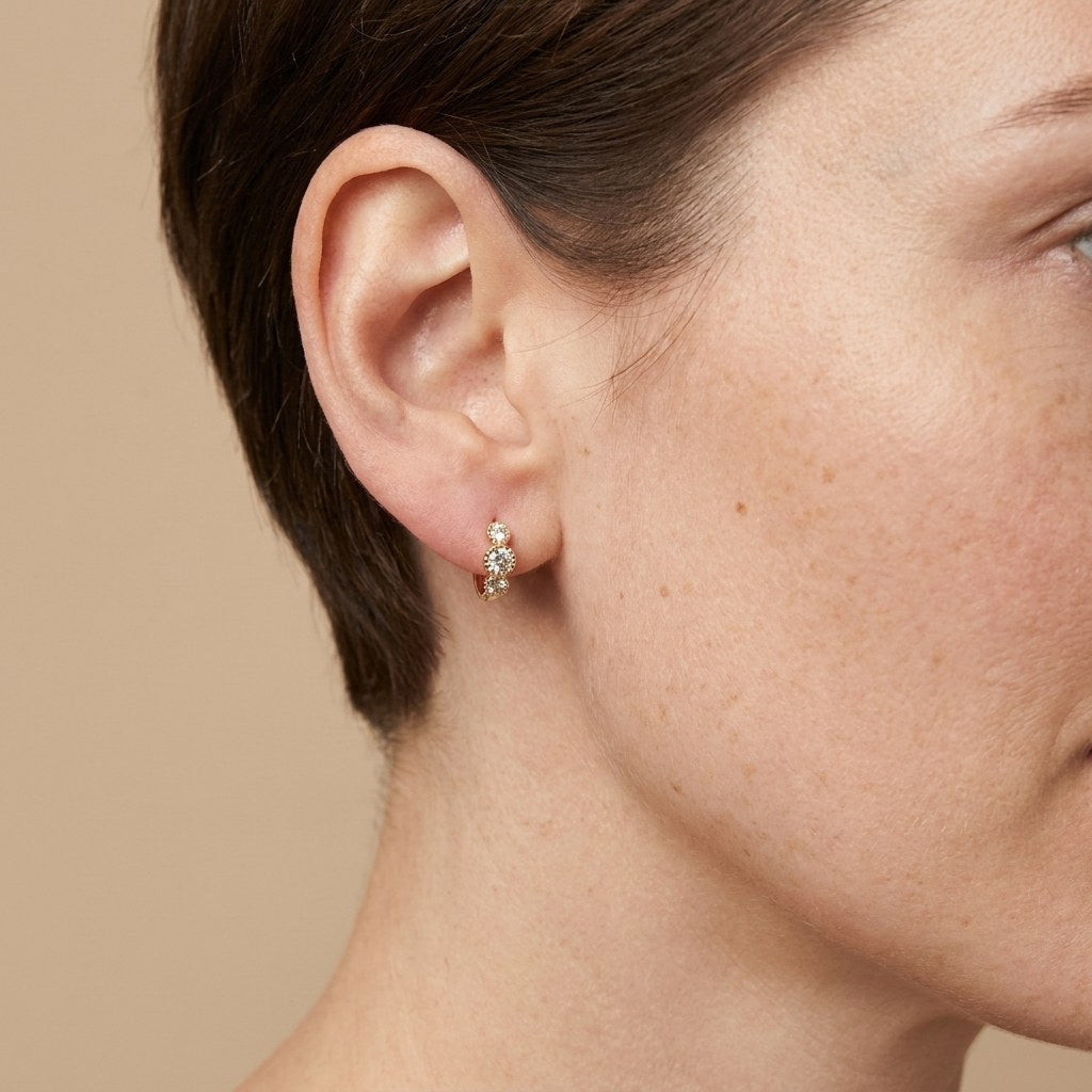Solid Gold Hoop Earrings - 7.3mm Inner Diameter - Style 620, 7.3mm inner diameter worn on one ear