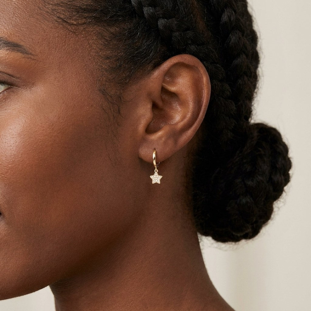 Solid Gold Hoop Earrings - 8.2mm Inner Diameter - Style 623, 8.2mm inner diameter worn on one ear