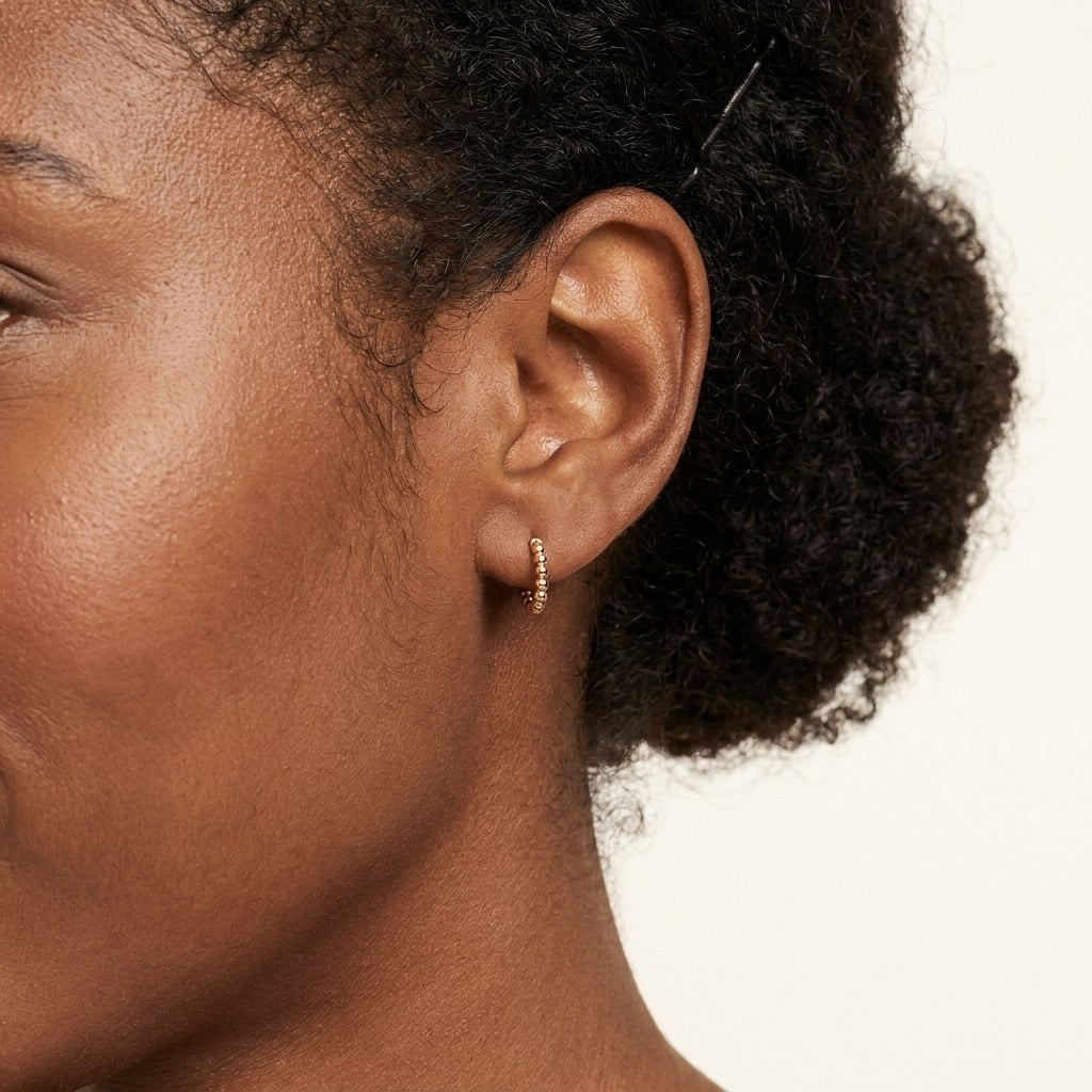 Solid Gold Hoop Earrings - 8mm Inner Diameter - Style 624, 8mm inner diameter worn on one ear