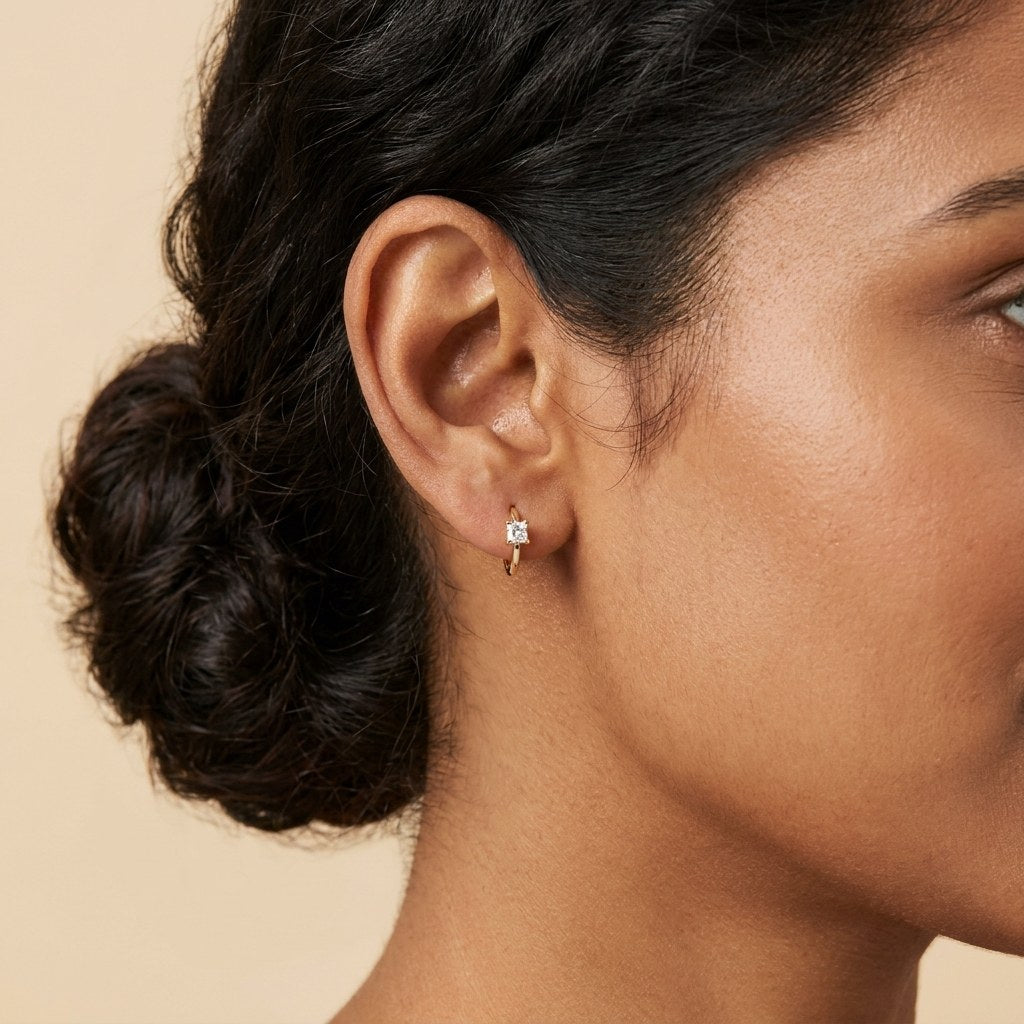 Solid Gold Hoop Earrings - 6.7mm Inner Diameter - Style 628, 6.7mm inner diameter worn on one ear