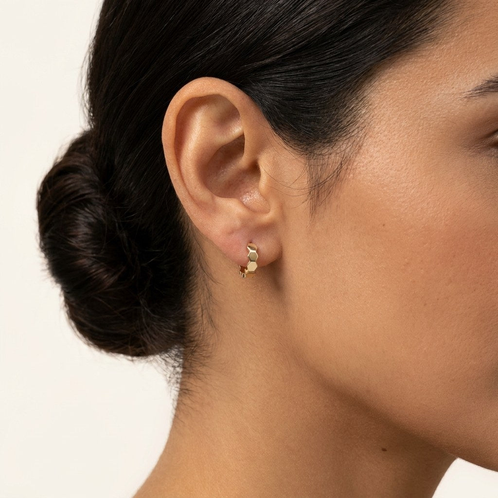 Solid Gold Hoop Earrings - 7.5mm Inner Diameter - Style 630, 7.5mm inner diameter worn on one ear