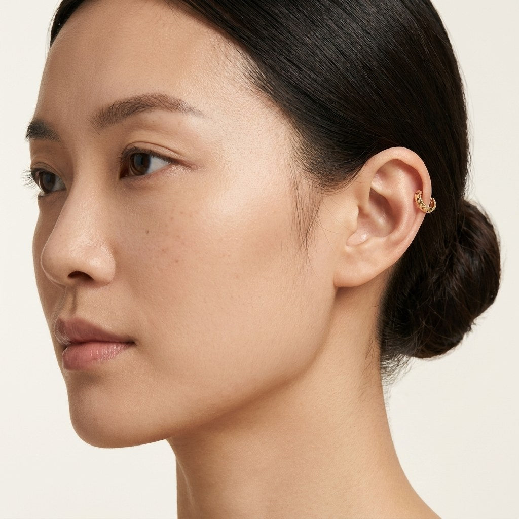 Solid Gold Hoop Earrings - 6mm Inner Diameter - Style 633, 6mm inner diameter worn on one ear