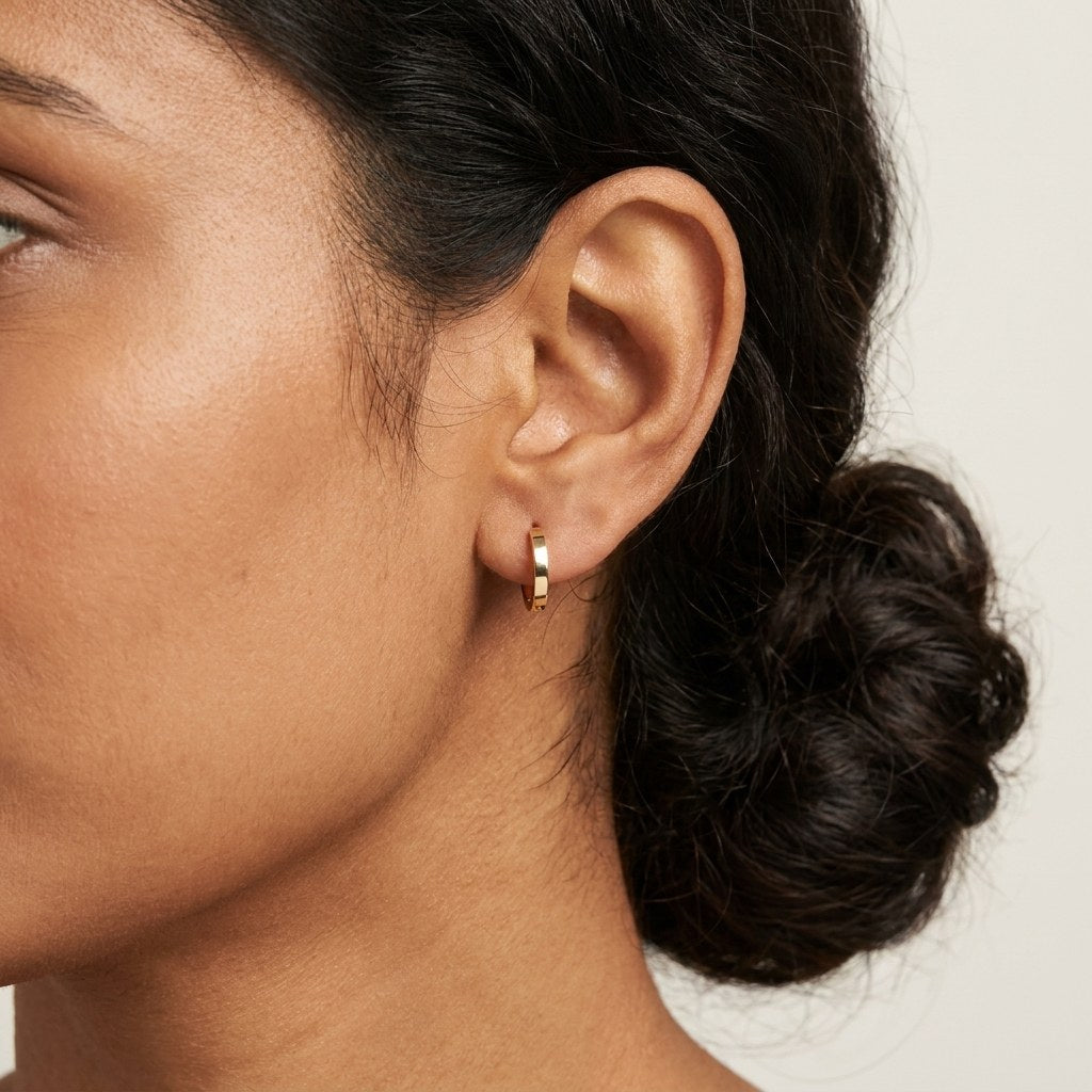 Solid Gold Hoop Earrings - 8.5mm Inner Diameter - Style 634, 8.5mm inner diameter worn on one ear