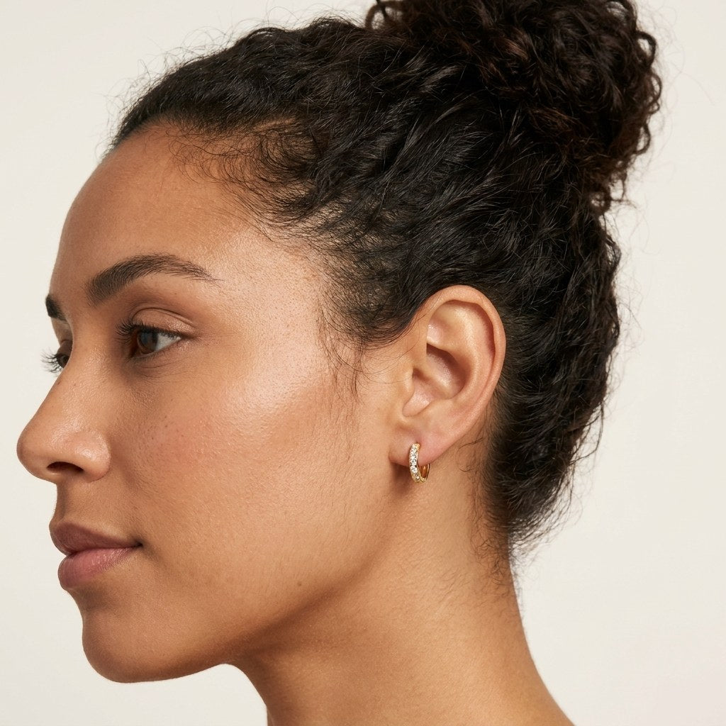 Solid Gold Hoop Earrings - 8.3mm Inner Diameter - Style 635, 8.3mm inner diameter worn on one ear