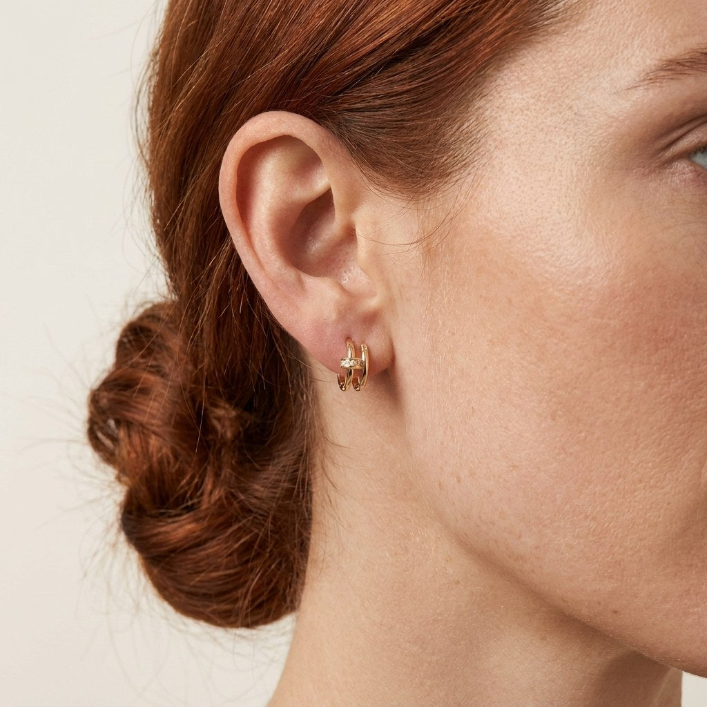 Solid Gold Hoop Earrings - 5mm / 8mm Inner Diameter - Style 641, 8mm inner diameter worn on one ear