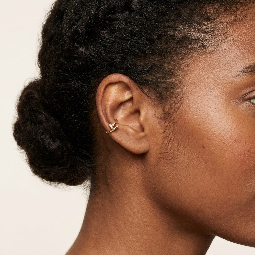 Solid Gold Hoop Earrings - 5mm / 8mm Inner Diameter - Style 641, 5mm inner diameter worn on one ear