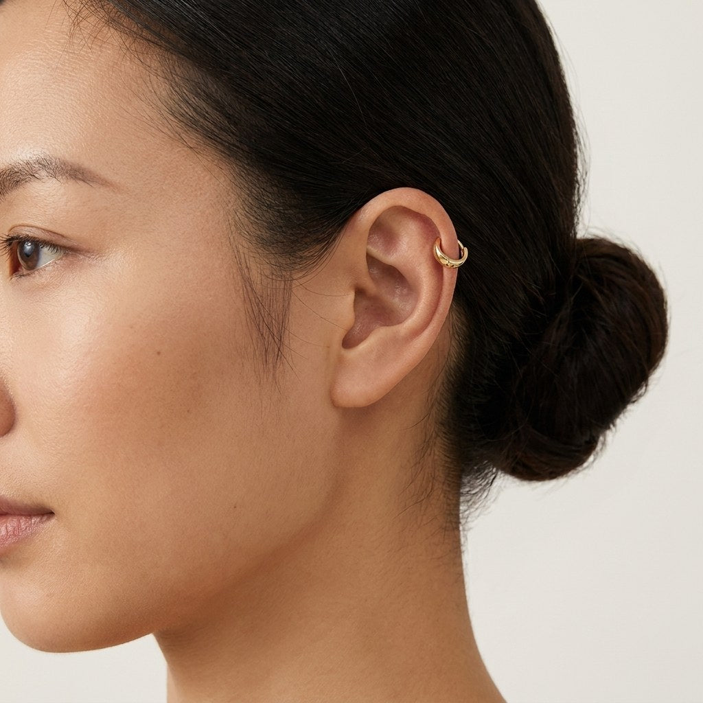 Solid Gold Hoop Earrings - 6mm / 7mm / 8mm / 9mm Inner Diameter - Style 646, 6mm inner diameter worn on one ear