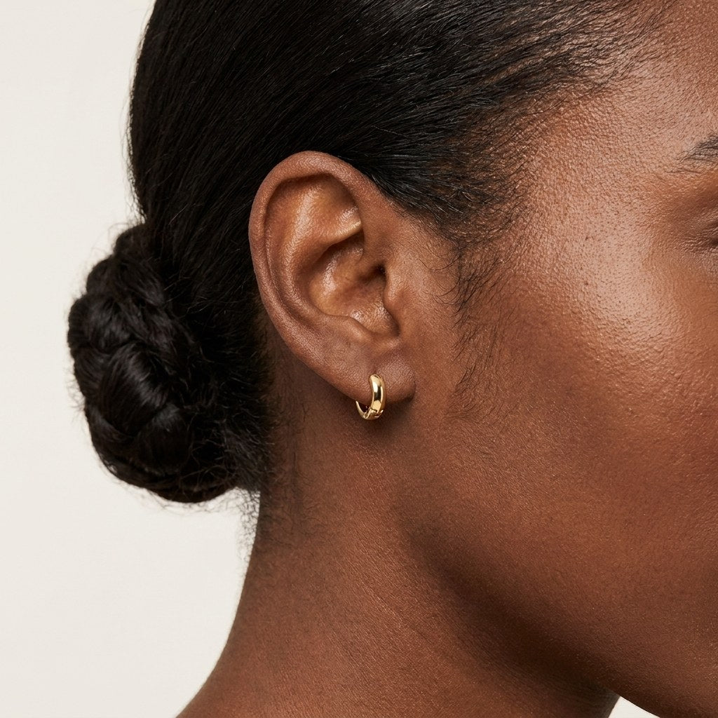 Solid Gold Hoop Earrings - 6mm / 7mm / 8mm / 9mm Inner Diameter - Style 646, 7mm inner diameter worn on one ear