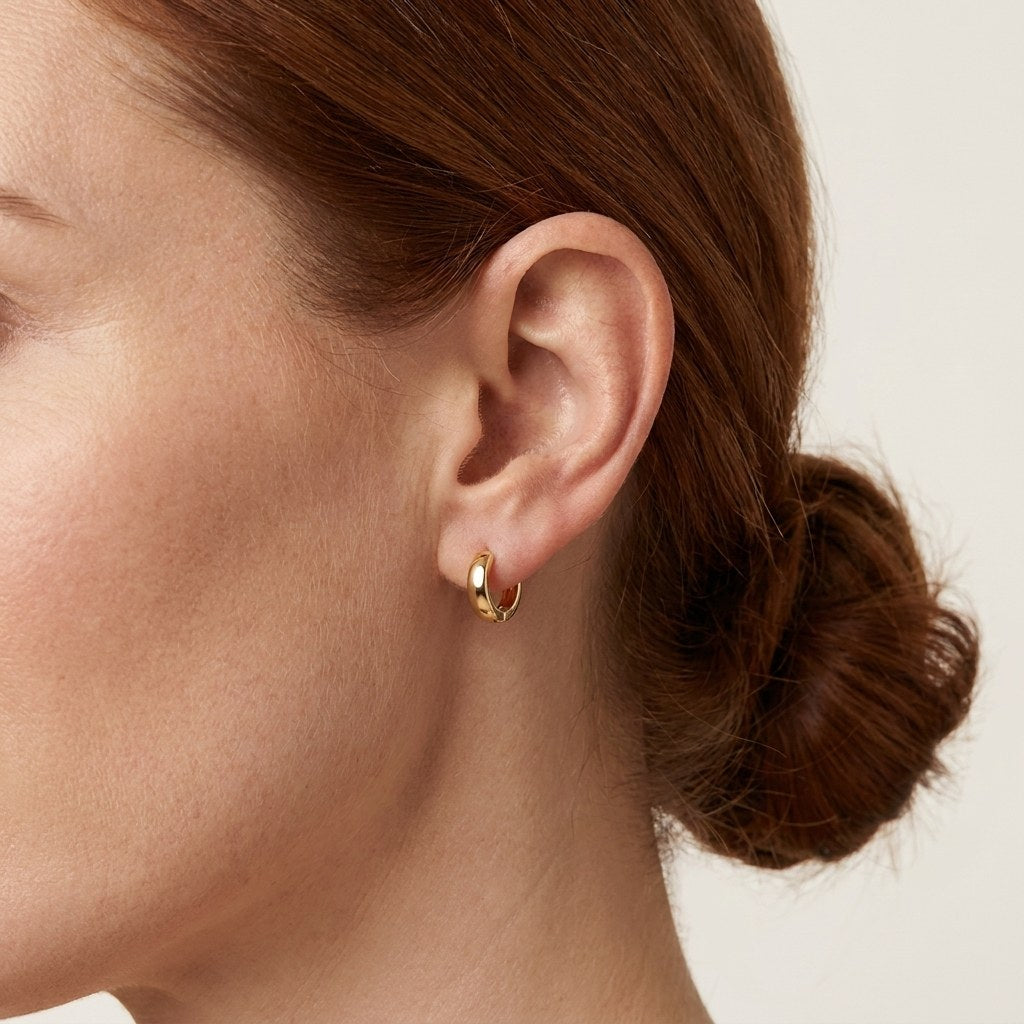 Solid Gold Hoop Earrings - 6mm / 7mm / 8mm / 9mm Inner Diameter - Style 646, 8mm inner diameter worn on one ear