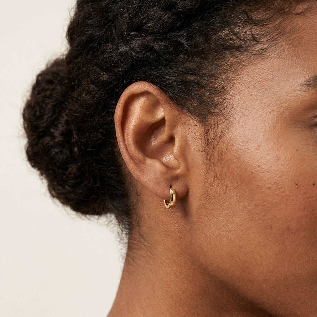 Solid Gold Hoop Earrings - 6mm / 7mm / 8mm / 9mm Inner Diameter - Style 646, 9mm inner diameter worn on one ear