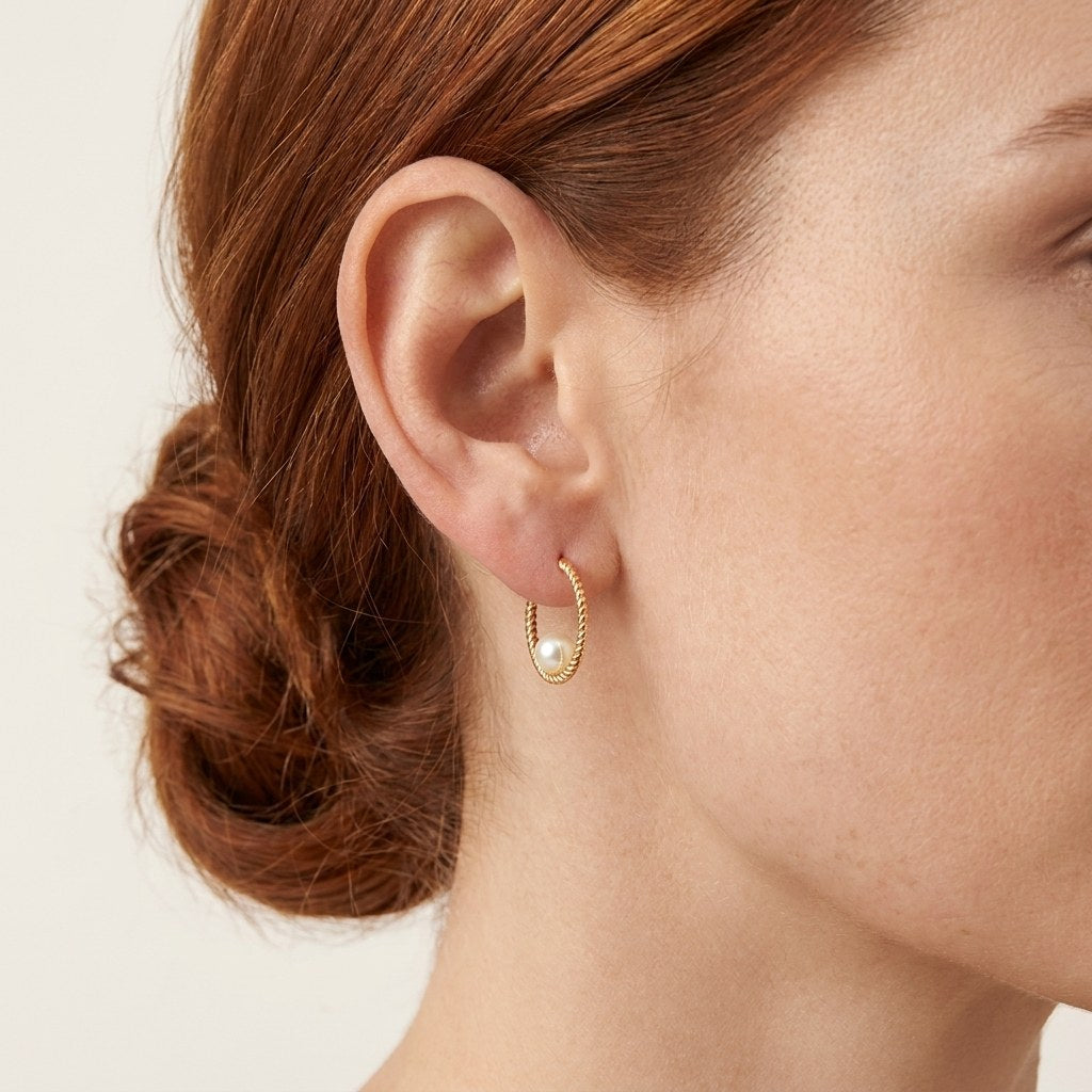Solid Gold Hoop Earrings - 12.5mm Inner Diameter - Style 647, 12.5mm inner diameter worn on one ear