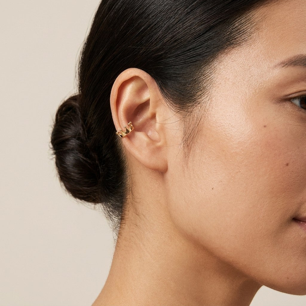 Solid Gold Hoop Earrings - 6mm Inner Diameter - Style 648, 6mm inner diameter worn on one ear
