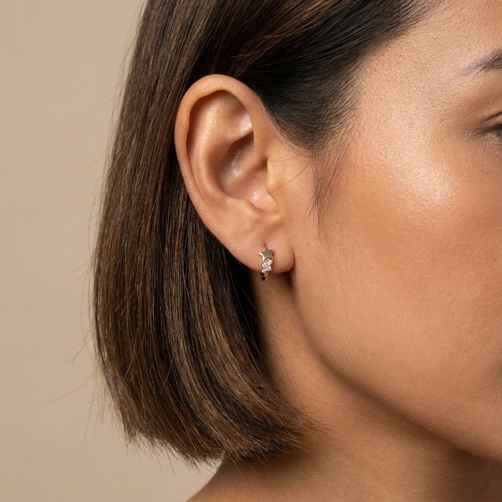 Solid Gold Hoop Earrings - 7mm Inner Diameter - Style 658, 7mm inner diameter worn on one ear