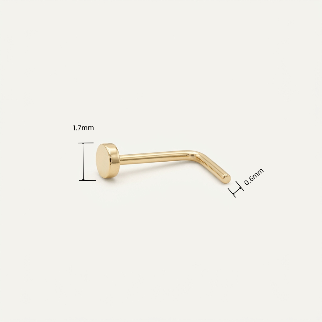 Solid Gold Disc Nose Stud with verified dimensions
