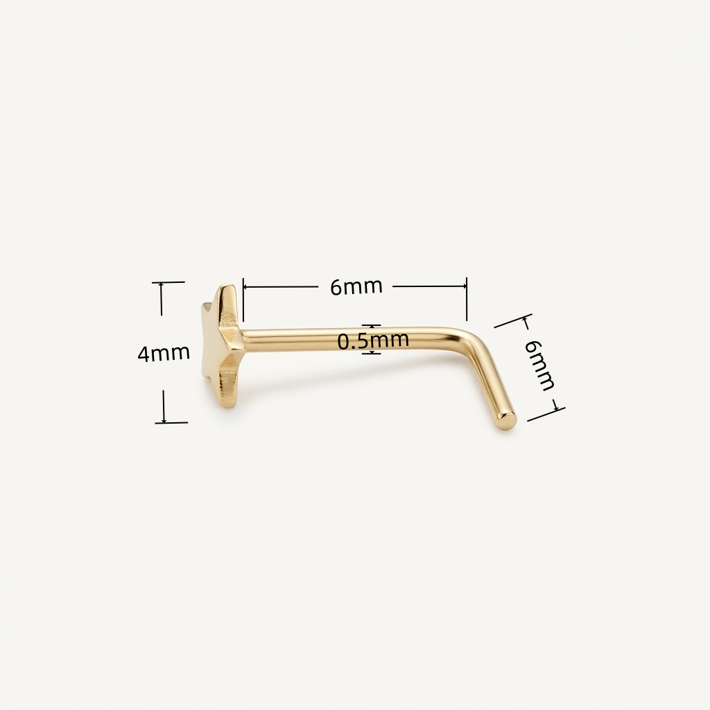 Solid Gold Star Nose Stud with verified dimensions