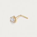 Solid Gold Heart Gemstone Nose Stud in yellow gold on a warm ivory background