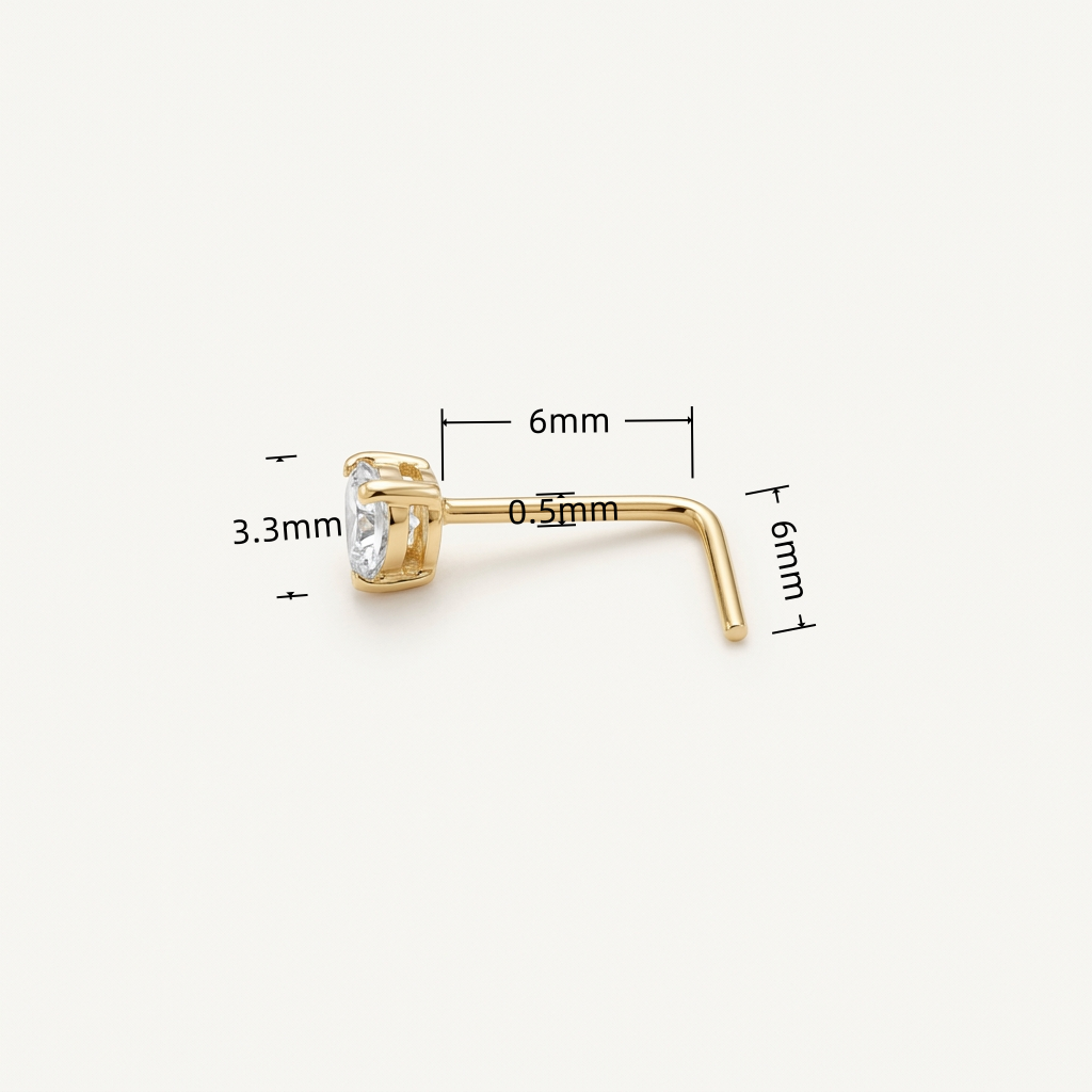 Solid Gold Heart Gemstone Nose Stud with verified dimensions