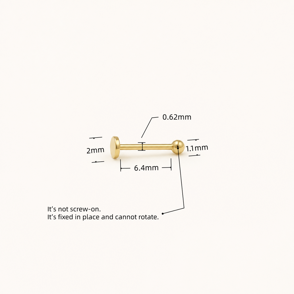 Solid Gold Flat Disc Nose Stud with verified dimensions