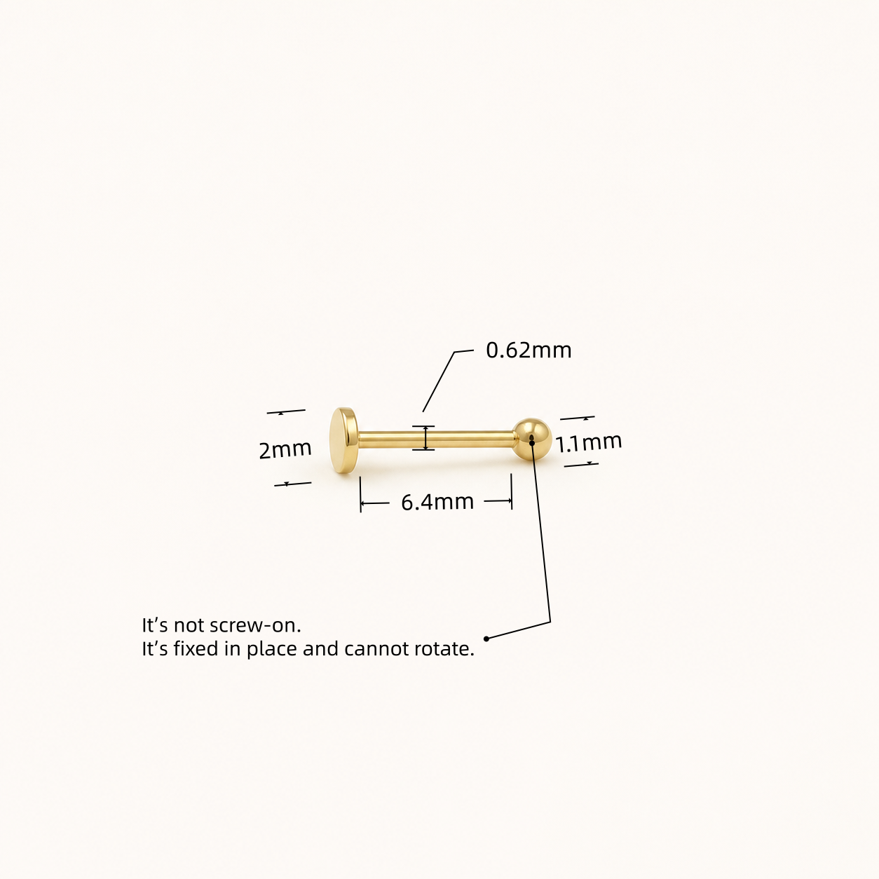 Solid Gold Flat Disc Nose Stud with verified dimensions
