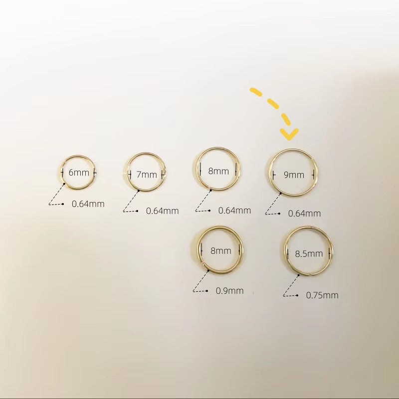 Solid Gold Seamless Nose Hoop, 9 mm size option